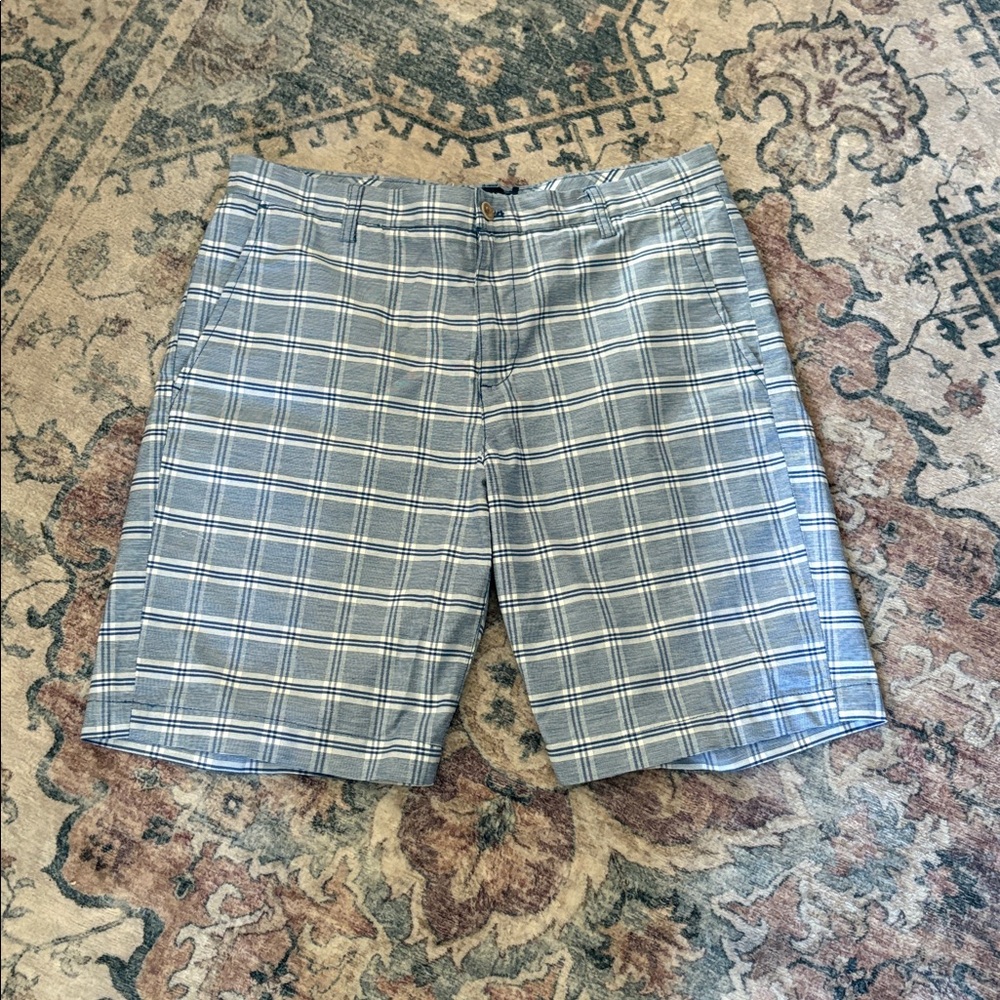 Chaps Navy and White Plaid Stretch Shorts